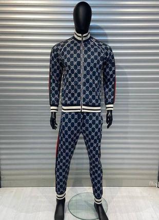 Брендовый мужской спортивный костюм / качественный костюм gucci в темно-синем цвете на каждый день3 фото