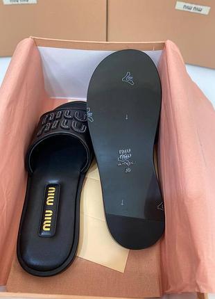 Шлепанцы в стиле miumiu кожа коричневые черные 7