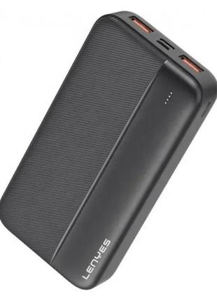 Внешний аккумулятор power bank lenyes px163 10000mah компактный универсальный на 2 входа черный
