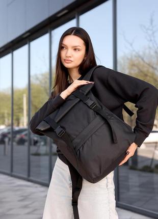 Женский рюкзак ролл sambag rolltop milton черный тканый1 фото