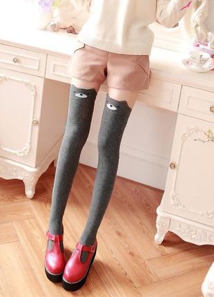 Гольфи вище коліна з мордочками 1432 темно-сірі one size