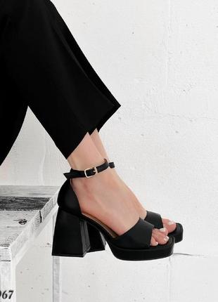 Женские черные босоножки на каблуке летние эко-кожа лето3 фото