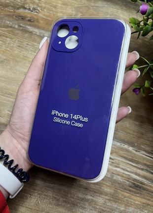 Чохол на iphone 14 плюс plus квадратні борти на айфон silicone case full camera на apple