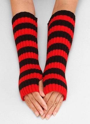 Митенки в полоску рубчик черно-красные one size