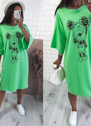 Бавовняна сукня вільного крою з короткими рукавами плаття футболка оранжева блакитна фіолетова рожева зелена коричнева