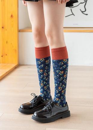 Гольфы с мелкими цветами синие 35-40