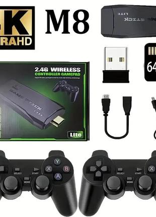 Игровая тв приставка с беспроводными джойстиками hdmi game stick lite m8 64gb 10000 игр 4k ultra hd ds44