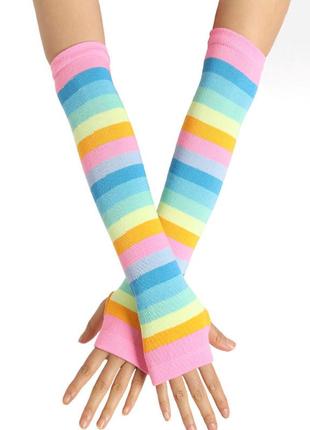 Митенки в полоску с отверстием для пальца радуга 61410 one size