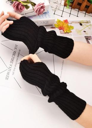 Мітенки в рубчик без пальців чорні one size