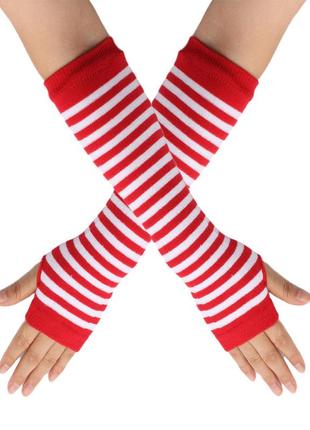Митенки полосатые бело-красные one size