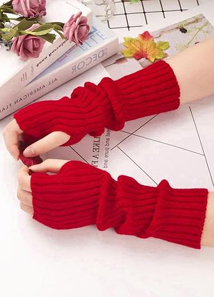Митенки яркие в рубчик красные one size