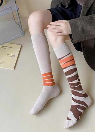 Гольфы с асиметричным рисунком бежевые 35-40