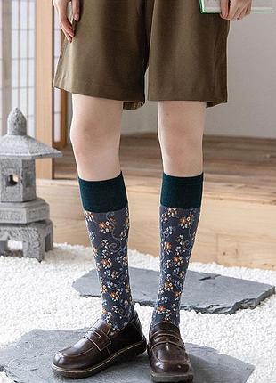 Гольфы с объемным цветочным узором серые 35-40