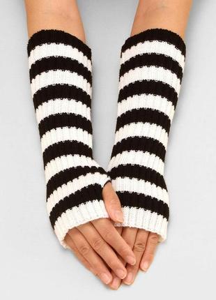 Митенки полосатые в рубчик черно-белые one size