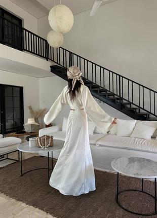 Шовкова молочна королівська сукня максі преміум сегменту s m 42 44 вечірнє довге плаття біле шовк-сатин2 фото