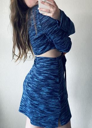 Платье h&amp;m / синее вязаное платье / платье с завязками / платье6 фото