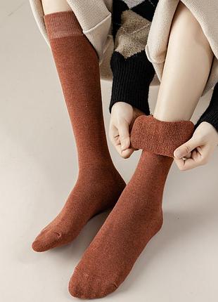 Гольфы осенне-зимние с махрой рыжие one size