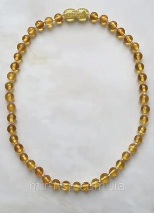 Ожерелье детские 33 см 100% натуральный цельный природный янтарь шар 6 мм