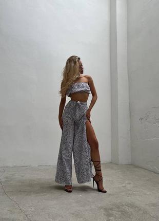 Костюм спідниця-брюки на запах + топ