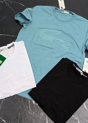 Футболка в стилі lacoste біла чорна ментол 100% котон