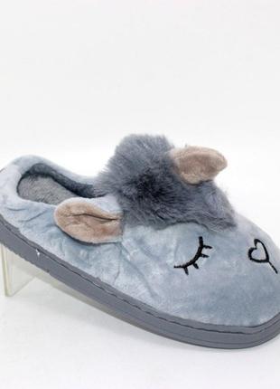 Сірі велюрові дитячі капці з єдинорогом