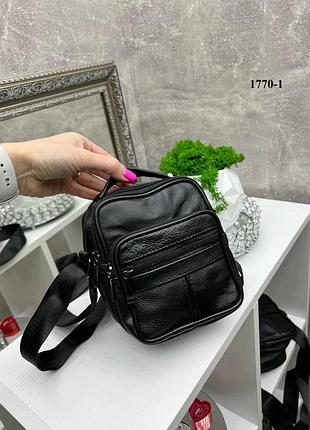 Натуральна шкіра. чорна чоловіча сумочка-органайзер на 2 відділення на блискавці з додатковими кишенями (1770-1)