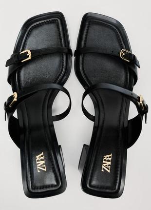 Розпродаж❗️шкіряні мюлі босоніжки на широких підборах zara5 фото