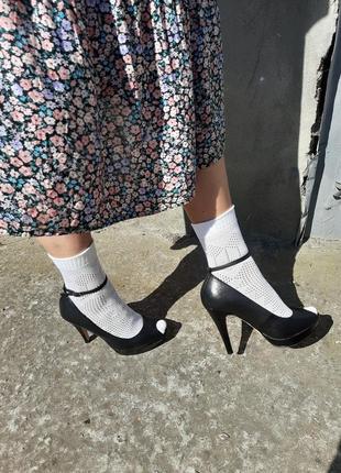 Черные кожаные туфли мери джейн на каблуке с ремешками,37