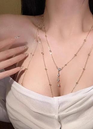 Тренд золотиста срібляста прикраса на тіло чокер кольє намисто аксессуар стрази