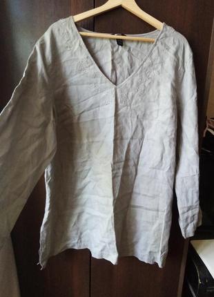 Льняная рубашка-туника, plus size 58-60