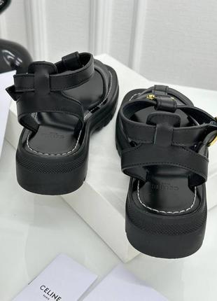 Кожаные босоножки сандалии в стиле celine черные кожа коза