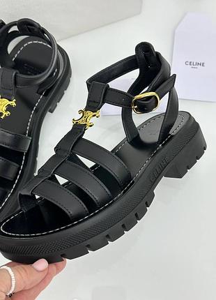 Кожаные босоножки сандалии в стиле celine черные кожа коза