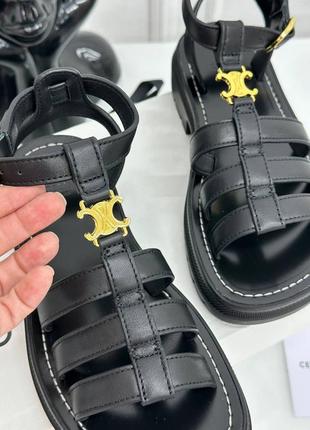 Кожаные босоножки сандалии в стиле celine черные кожа коза