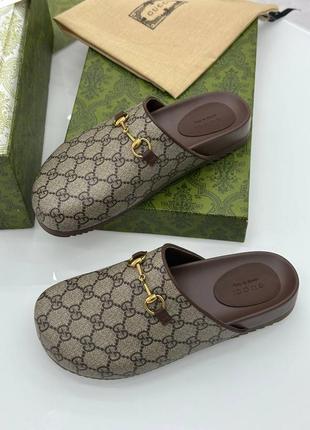 Мюлі клоги  в стилі gucci  mule беж класика шльопки шльопанці
