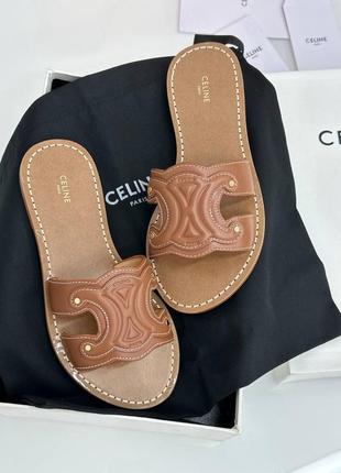 Шлепки коричневые кожаные в стиле celine сельпин шлепанцы шлепки