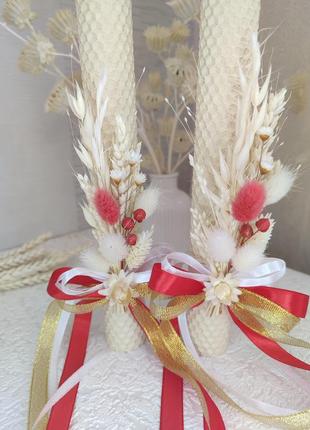 Набор свечей из вощины с декором на венчание, 2шт./набор