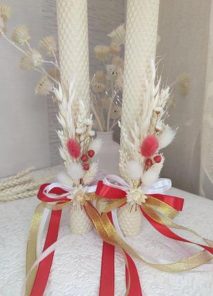 Набор свечей из вощины с декором на венчание, 2шт./набор