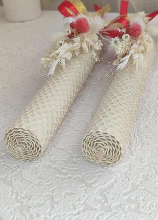 Набор свечей из вощины с декором на венчание, 2шт./набор