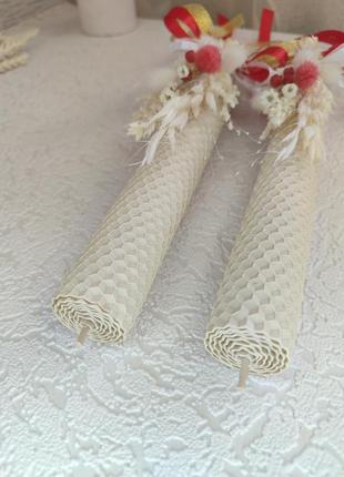 Набор свечей из вощины с декором на венчание, 2шт./набор