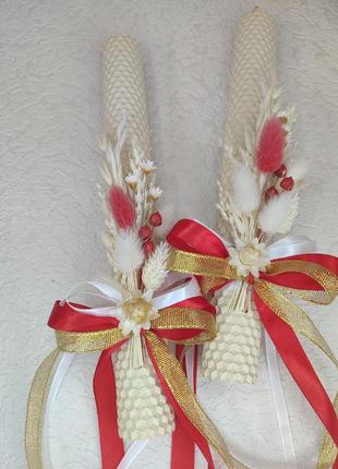 Набор свечей из вощины с декором на венчание, 2шт./набор