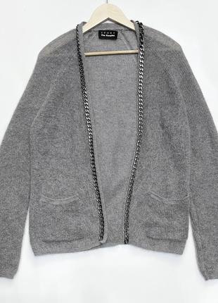 The kooples 0 xs мохеровый шерстяной оверсайз вязаный кардиган серый