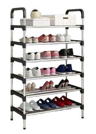 Полка для обуви shoe rack 6 полок органайзер стойка 6 секций 56х28х113 см. цвет: черный