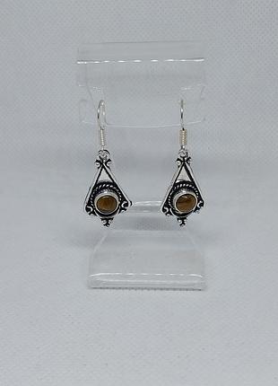 Тигровый глаз серьги натуральный тигровый глаз серьги с тигровым глазом в серебре индия!4 фото