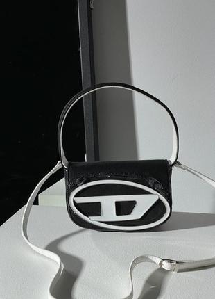 Сумка жіноча в стилі   diesel 1dr denim iconic shoulder bag black/white