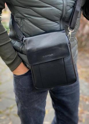 Чоловіча чорна сумка барсетка через плече месенджер багато відділень