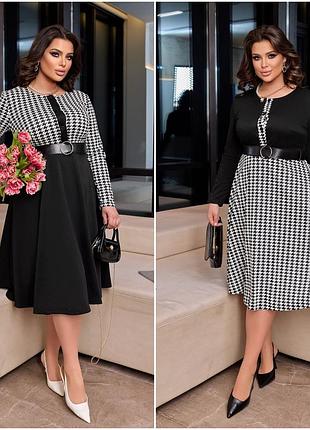 Летнее платье а-силуета с гусиной лапкой большие размеры