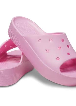 Crocs кроксы шлепки шлепанцы тапочки на платформе classic platform slide flamingo pink 208180