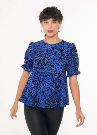 Голубая блузка с баской с леопардовым принтом от бренда new look1 фото