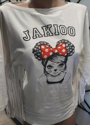 Крутая футболка, джемпер jakioo с бахромой белая 42-44