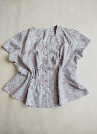 Жатая летняя батал блузка в клеточку..